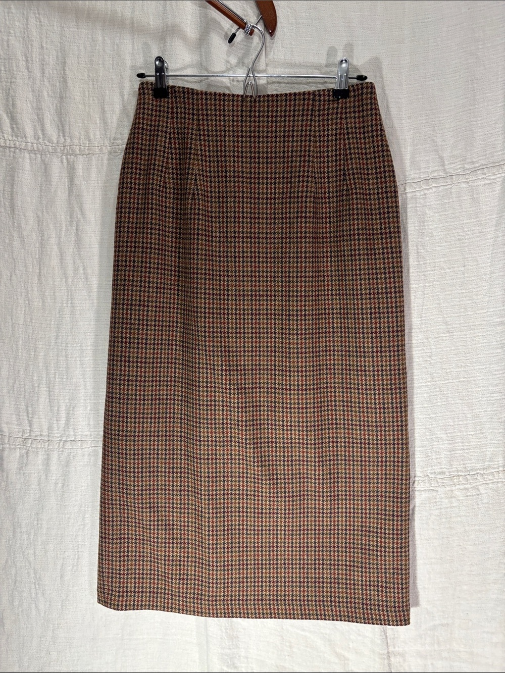 Vintage Savannah Wool Blend Houndstooth Pencil Skirt 90s Heritage Equestrian EUC